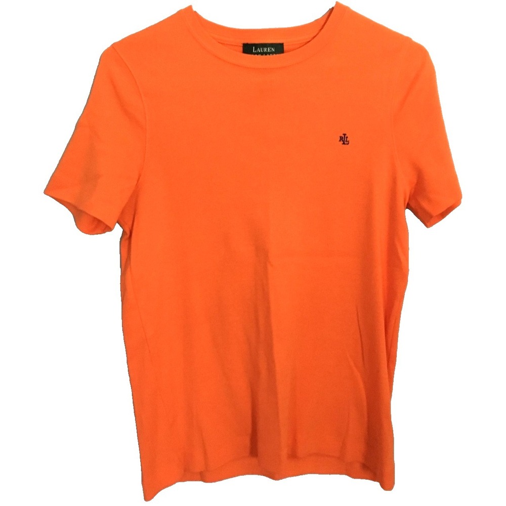 Lauren Ralph Lauren Shirt Womens Small Orange Cotton Crewneck Logo Tee